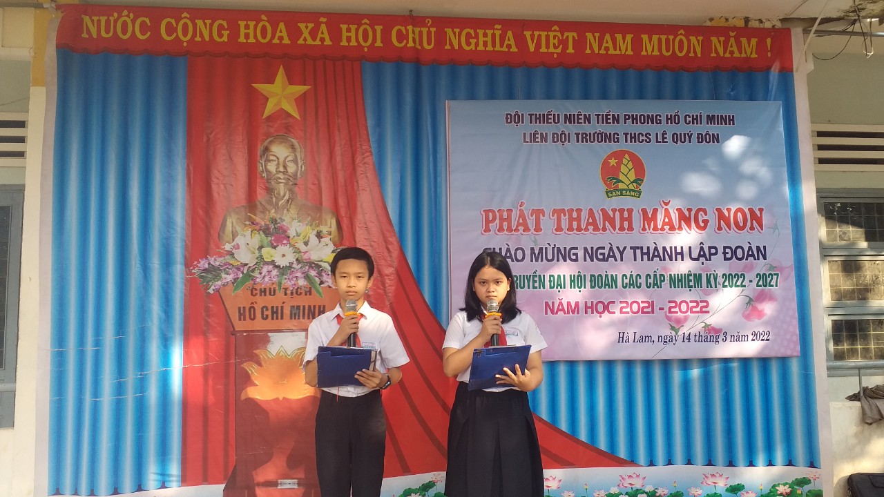 Liên đội Trường THCS Lê Quý Đôn thực hiện chương trình phát thanh chào mừng kỷ niêm 91 năm ngày thành lập Đoàn TNCS Hồ chí Minh và tuyên truyền Đại hội Đoàn các cấp nhiệm kỳ 2022-2027.